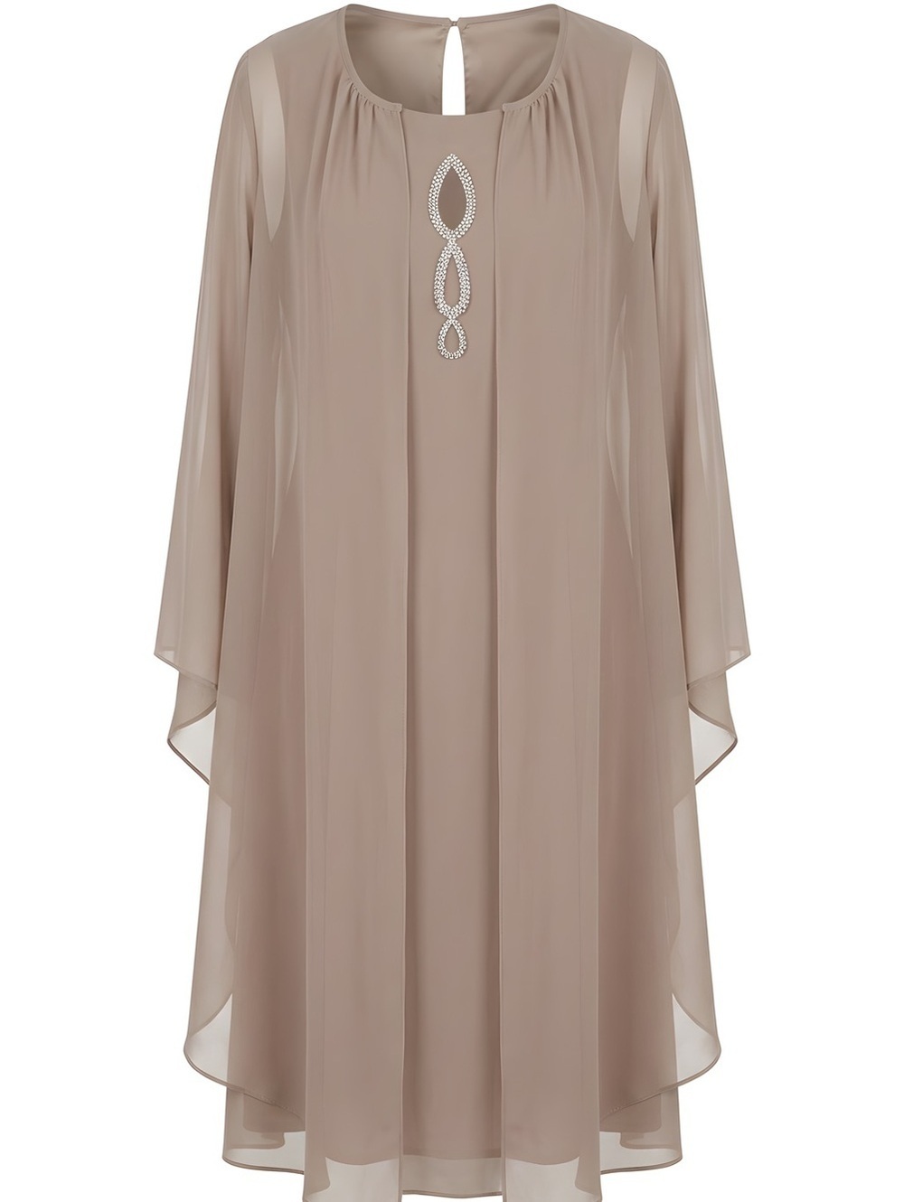 Mother of the Bride /Groom Sale - SLNY Beige Women's Dress with Necklace Accent